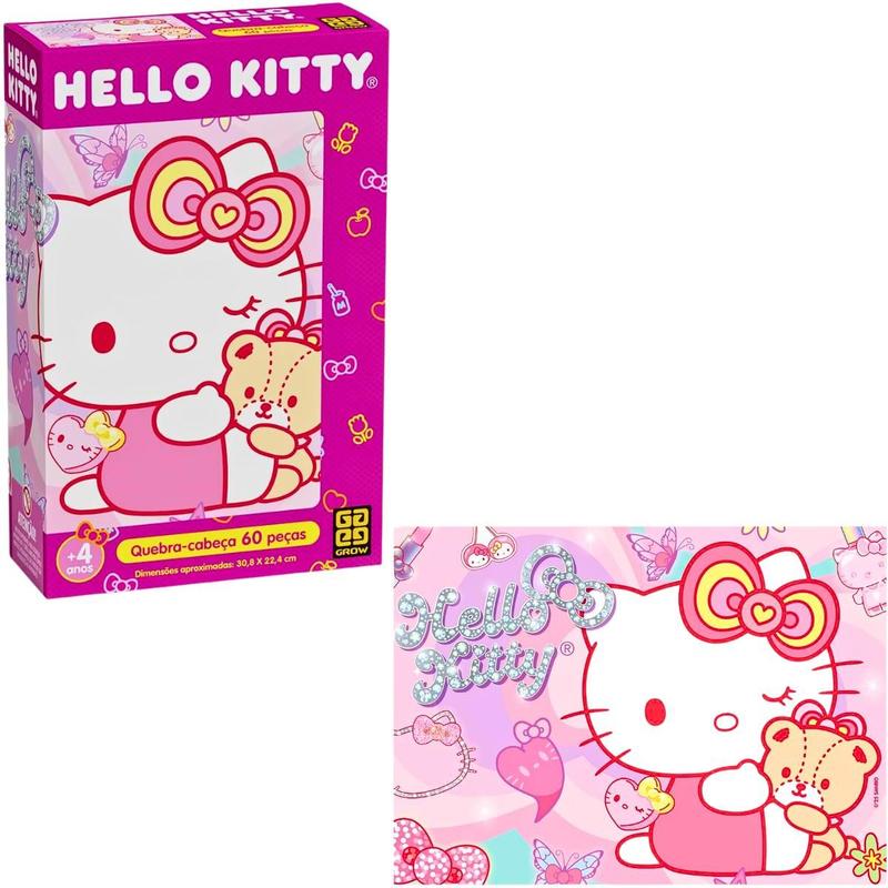 Quebra Cabeça Puzzle 60 Peças Hello Kitty Brilhante Grow - Quebra